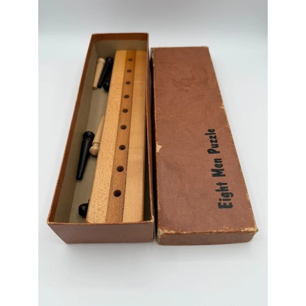 Vintage Eight Men Puzzle Wooden Peg Logic Game w/ Original Box